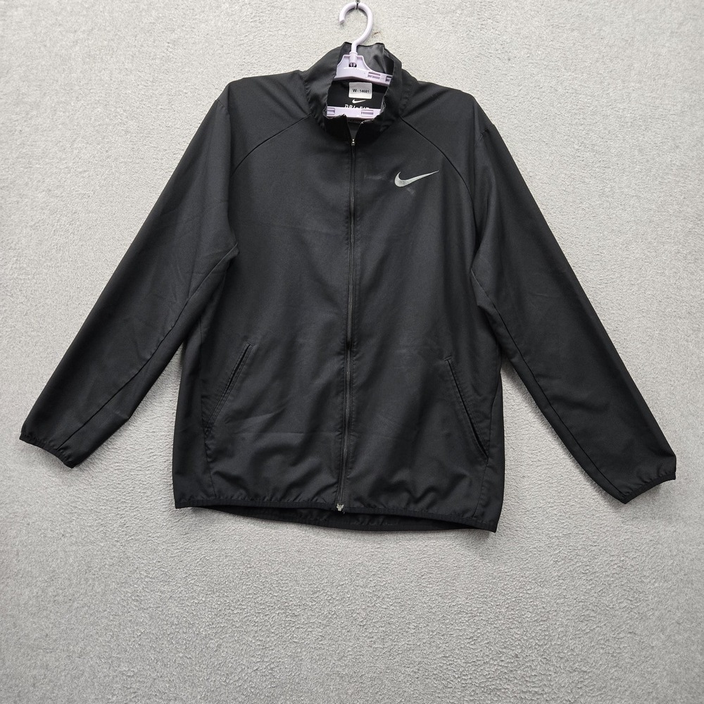 Nike Men Jacket L Black Dri-Fit Stride Repel UV Running Logo Stretch Full Zip